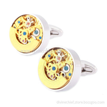 Best Polishing 316L Stainless Steel Cufflinks Automatic Skeleton Movement Cufflinks Watch Mechanism Cufflinks For Men